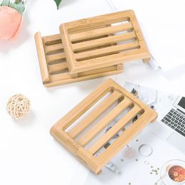 2022 new Dish Holder Wooden Natural Bamboo Soaps Dishes Simple Bamboo Soap Holder Rack Plate Tray Round Square Case Container