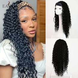 Black Long Kinky Curly Silk Headband Wig for Black Women Afro Wig Synthetic Hair Scarf Wig No Glue No Sew Hot Sales