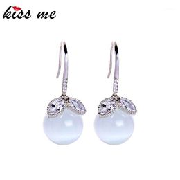 Dangle & Chandelier Kissme Delicate Opal Glass Fishtail Leaf Drop Earrings For Women Two-color Brass 2021 Fashion Jewelry Accessories1