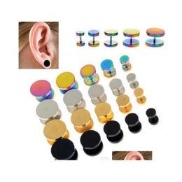 Gold Black Stainless Steel Cheater Faux Fake Ear Plugs Flesh Tunnel Gauges Tapers Stretcher Earring 6-14Mm Bd6Ue