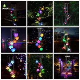 LED Solar lamps Wind Chimes Crystal Ball Hummingbird Decorative Light Colour Changing Waterproof Hanging lamp For Home Garden