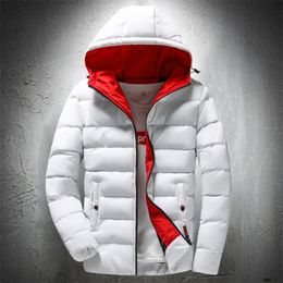 Mens Winter Jacket Parka Coat White Puffer Jacket Men Outdoor Hooded Jacket Zipper Up Slim Fit Thick Coat Cotton Plus Size 4XL 201027