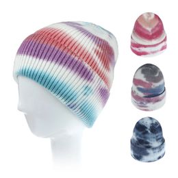 Woman Winter Retro Tie Dye Cap Women Sport Hat Wool Hair Accessories Headwear Ornaments Beanie Skullies Bonnet gjhjuk