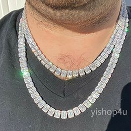 14K White Gold Plated 9mm Men's Baguette Tennis Chain Soild Real Iced Diamond Hip Hop Jewellery for Men Women gifts