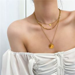 Titanium With 18K Gold Layered Chain Geo Necklace Women 361L Stainess Steel Jewellery Runway Party Japan Souch Korea Trendy Q0531