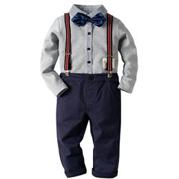 Baby Boy Clothes Boys Clothing Set Shirt+Pants Long Sleeve Shirt Gentleman Two Suits Bow Tie Costume Kids Clothe Party dress 201127