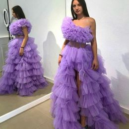 Sexy Purple A Line Prom Dresses One Shoulder Tiered Ruffles Evening Gowns African Floor Length Party Dress robes de soirée