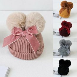 Pudcoco Toddlers Kids Pompom Beanie Infant Baby Slouchy Knitted Hat Winter Bobble Cap Multicolor Fashion Cap Y201024