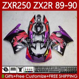 Motorcycle Bodys For KAWASAKI NINJA ZX2R ZXR250 ZX 2R 2 R R250 Black Red ZXR 250 89-98 Bodywork 84No.25 ZX2 R ZX-2R ZXR-250 89 90 ZX-R250 1989 1990 Full Fairing Kit