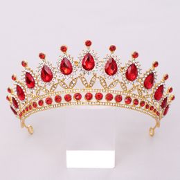 Luxury Red Rhinestone Crystal Wedding Crown Hair Accessories Bride Tiaras Queen Diadem Pageant Bridal Hair Jewelry Accessories J0121