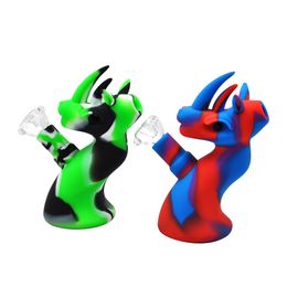 Silicone Bong with glass bowl Cute Dinosaur shape 5 inches different colors Portable dab rig