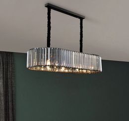 NEW Rectangle crystal chandelier lighting black lustre design led chandeliers for living room kitchen island hanging lamps