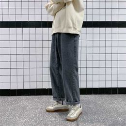 Neploha Korean Men Jeans Straight Male Denim Pants Harajuku Man Streetwear Trousers Loose Casual Trouser Black Baggy Pant 220115