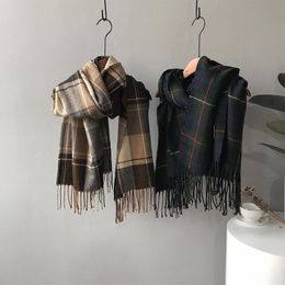 Fashion- 2021 New Scarf Women's Winter Plaid Scarf British Tassel Cashmere Shawl With Neck