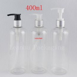 400cc Shampoo Bottle Transparent Plastic Silver Aluminium Collar Dispenser Liquid Soap Lotion Containers Pump 400mlpls order