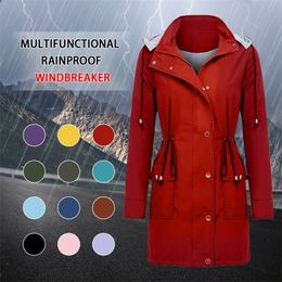 Fashion Women Jacket Raincoat Winter Long Coat Jacket Multicolor Solid Rain Jacket Outdoor Plus-Size Waterproof Hood Windbreak 201202