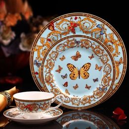 YeFine Luxury Bone Porcelain Tableware Set 4 PCS Ceramic Dinnerware Set Dishes And Plates Cups And Saucers Kit Creative Gifts Y200610