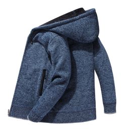 Hooded Cardaigan Sweater Men Streetwear With Zipper Pocket Cardigan Coats Homme Knitted Sweater Winter Blue Mens Hoodies Clothes 201022