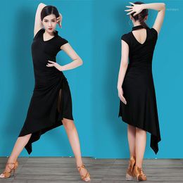 Stage Wear Latin Dress Adult Training Black Dance Sexy Slit Plus Size Performance Clothing Flamenco Ballroom Clothes B22621