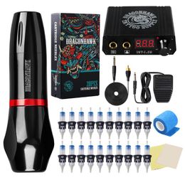 Tattoo Guns Kits Dragonhawk Flexible PMU Motor Rotary Machine Makeup Kit With LCD Power Supply Silicone Case Cartridge Needles Set