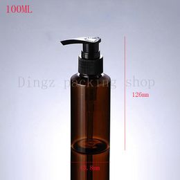 40pcs/lot 100 ml empty brown/green emulsion screw pump bottle 100cc cosmetic packaging Shower liquid packing