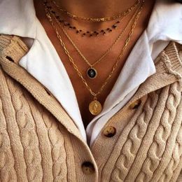 Bohemian Virgin Mary Pendant Necklace for Women Black Bead Cross Multilayer Gold Colour Chain Party Jewellery Gift