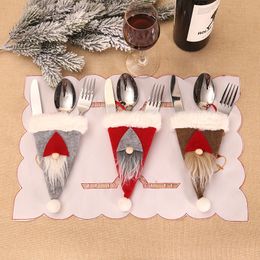 Santa Claus Hat Christmas New Year Pocket Fork Knife Cutlery Holder Bag Home Party Table Dinner Decoration Tableware