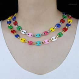 Chokers Bohemia Rainbow Enamel Necklace Colorful Beatle Shape Oval Link Chain Chocker For Women Fashion Boho Collar Jewelry1