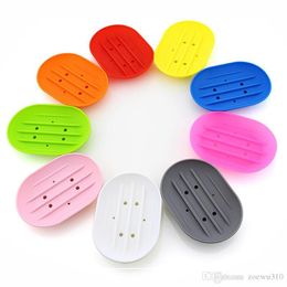 Flexible Silicone Soap Dish Plate Non-slip Bathroom Soap Holder Fashion Candy Color Storage Soap Rack Container For Bath Shower WVT0600