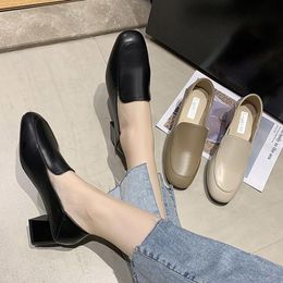 Dress Shoes Women Plus Size 43 Boat High Heels Square Toe Ladies Slip On Black Pumps Heel Loafer Autumn