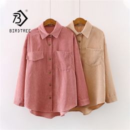 New Women Solid Corduroy Batwing Sleeve Vintage Blouse Turn-Down Collar Loose Top Button Up Pink Shirt Feminina Blusa LJ200811