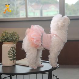 Dog Dress Elegant Luxury Summer Tulle Corsage Vest Mesh Dresses Bowknot Black Pink Girl Dog Clothes for Small Dogs Pet Dress T200710