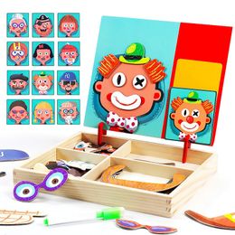 New Animals/ Vehicle Wooden Magnetic Puzzle Toys for Children Drawing Board Jigsaw Kids Game Baby Educational Learning Toy Gift Z220302