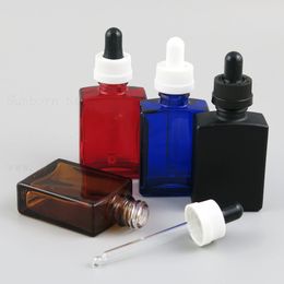 30ml 1 oz Square Amber Clear White Blue eliquid Glass Bottle e liquid Perfume Dropper Essential Oil Bottles press and twist cap