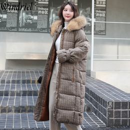 Women Parkas Thickening Warm Jacket Female Loose Plaid Padded Clothes Ladies Long Warm Wadded Coat Woman High Street Windriel 201030