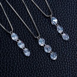 Hot Sell Femme New Fashion Jewellery Zircon Crystal Water Drop Pendants Alloy Chain Necklace For Women Wedding Accessories