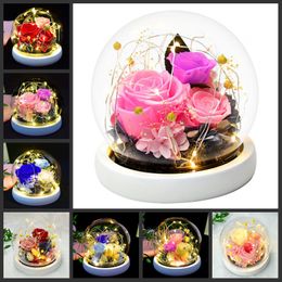 Preserved Flower Rose Glass Globe Immortal Display Dome Cover Preservation Ornament Valentines Day Gift Home Beautiful Decor
