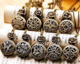 New Quartz Vintage Small Hollow Series Pocket Watch Necklace Jewelry Wholesale Fashion Watch Sweater Chain Copper Color Steel Bezel