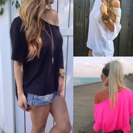 Femme Sexy Strapless T-shirt Summer One Shoulder Tops For Women Half Sleeve T Shirt Casual Loose Shirts Plus Size 201029