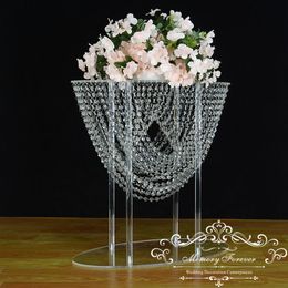 24 Inches Tall Wedding Crystal Centerpieces Clear Flower Chandeliers Acrylic Flower Stand Table Centerpiece Wedding Decor 201204