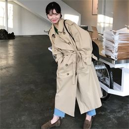 Women Autumn Long Sleeve Double Breasted Long Trench Coat Female Pocket Straight Shirt Windbreaker Manteau Femme Hiver Overcoat 201102