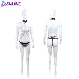 Nxy Sm Bondage Smlove Pu Leather Metal Chain Sex Toys Top Outfit Suspenders Straps Body for Women Erotic Accessories Set 1223