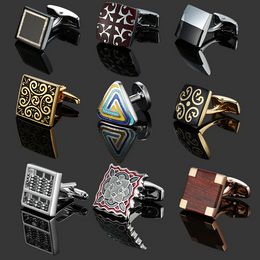 Redwood Carbon Fibre Vintage Pattern Cufflinks Sleeve Button Fashion French Men business suit Shirt Metal Brass Enamel Cuff Links Jewellery