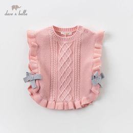 dave bella spring kids girls cute bow solid ruched pink coat children fashion sleeveless vest LJ201125