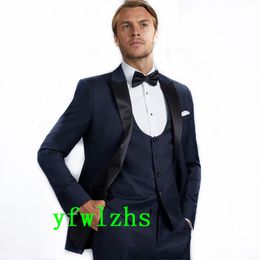 Classic One Button Handsome Groomsmen Peak Lapel Groom Tuxedos Men Suits Wedding/Prom Best Man Blazer ( Jacket+Pants+Vest+Tie) W593