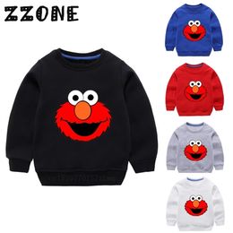 Children's Hoodies Kids The Sesame Street Elmo Catoon Sweatshirts Baby Cotton Pullover Tops Girls Boys Autumn Clothes LJ201216