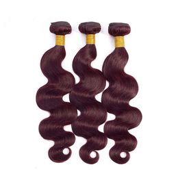 -Borgonha Brazilian Weave Weave Pacotes Vinho Vermelho 99J Virgin Hair Body Onda 3/4 PCS Lot Remy Human Human Extensions