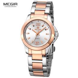 Megir Simple Steel Quartz Wrist Watches for Women Minimalism Analogue Watch for Woman Clock Hour Waterproof Relogios 5006L-7N0 201114