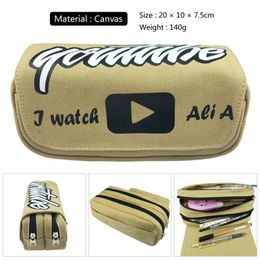 Pencil Bags 2 Colours Black/Khaki Youtubo Pen Double Zipper Bag Case Stationery Container School Supplies Canvas 20cm1