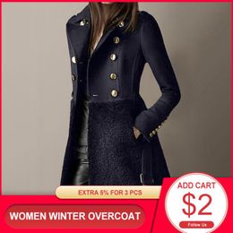 Женская шерстяная смесь 2022 зима с двубортным пальто женщин пальто женские пальто густой куртка толстые теплые флисовые корейские плюс размер обернуть пальто женских повседневных